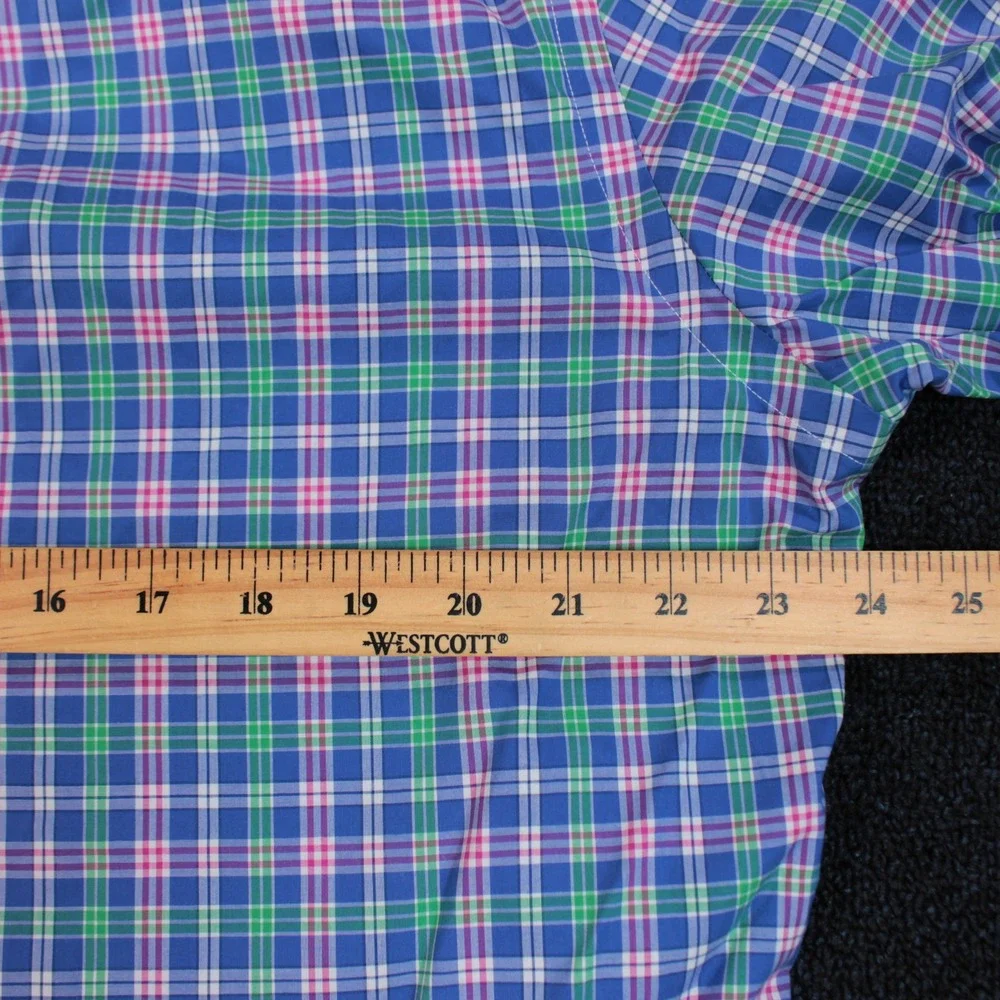 Polo Ralph Lauren Button Down Shirt Mens Large Blue Green Pink Plaid Stretch
